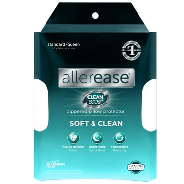 AllerEase CleanBoost Soft & Clean Bed Pillow Protector, Standard/Queen - Zippered, Allergy Defense