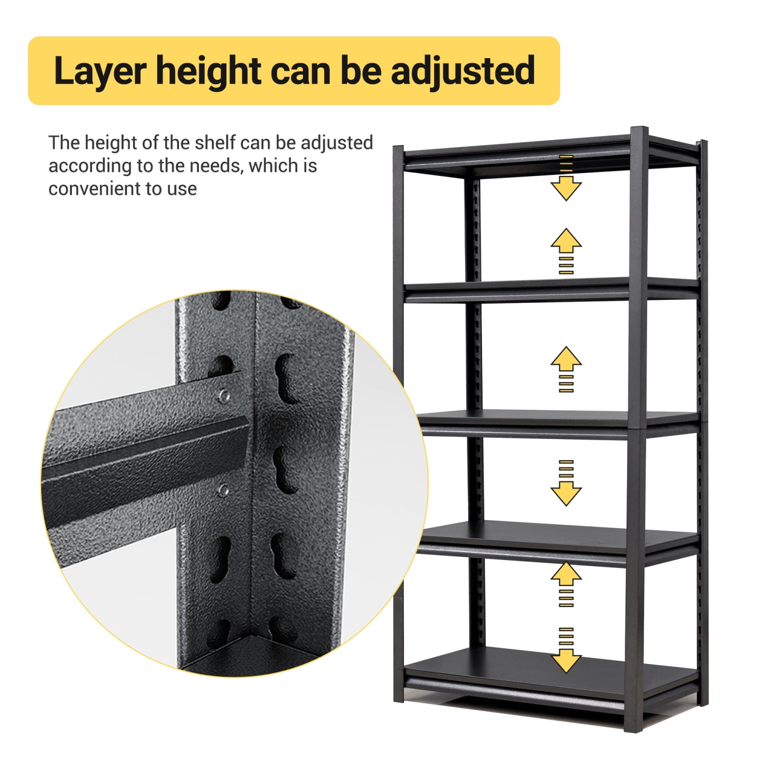 72"H 5 Tier Heavy Duty Metal Storage Shelves Adjustable Garage Shelving Unit 2000 lbs Capacity Black (35.4"W x 15.7"D)