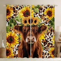 Castle Fairy Floral Highlad Cattle Black Out Curtains for Teens Women Men,Rustic Animal Curtains Pack Of 2 (42X63 Each),Sunflower Flower Bedroom Curtains,Leopard Print Room Decor