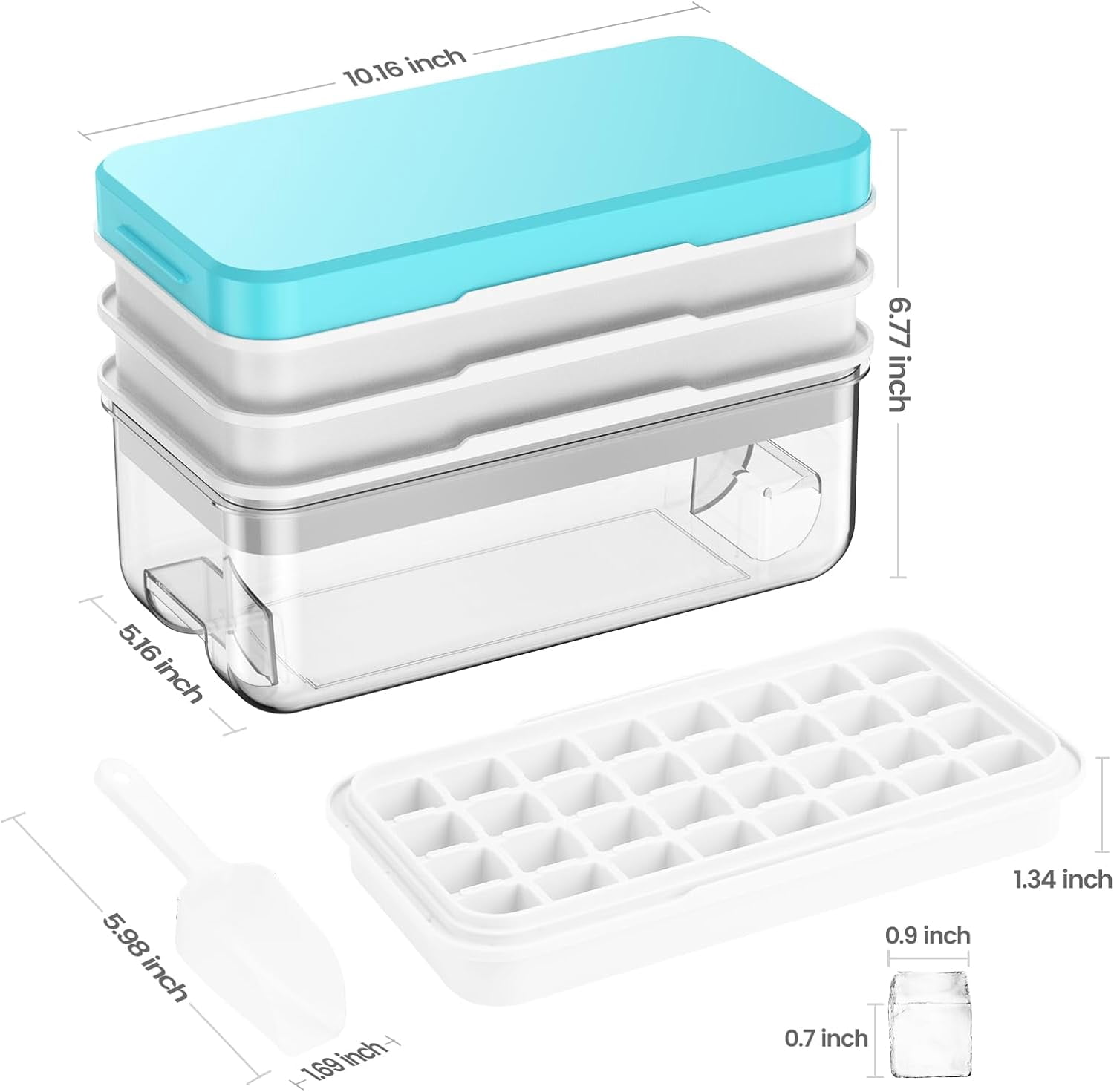 Ice Cube Tray with Lid and Bin, 3 Pack Plastic Ice Cube Tray Molds, 96(4 * 8 * 3) pcs Ice Trays for Freezer, Chilling Drinks, Whiskey & Cocktails, with Ice Container and Ice Scoop, BPA-Free