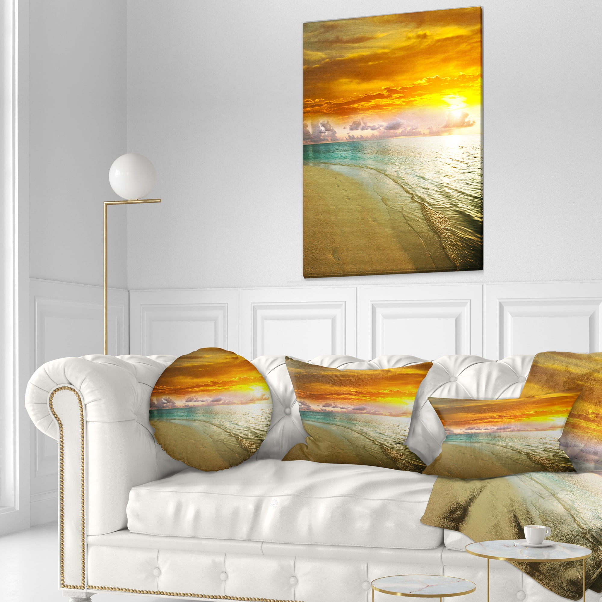 Designart 12" x 20" Multi-color Sea Shore Polyester Throw Pillow