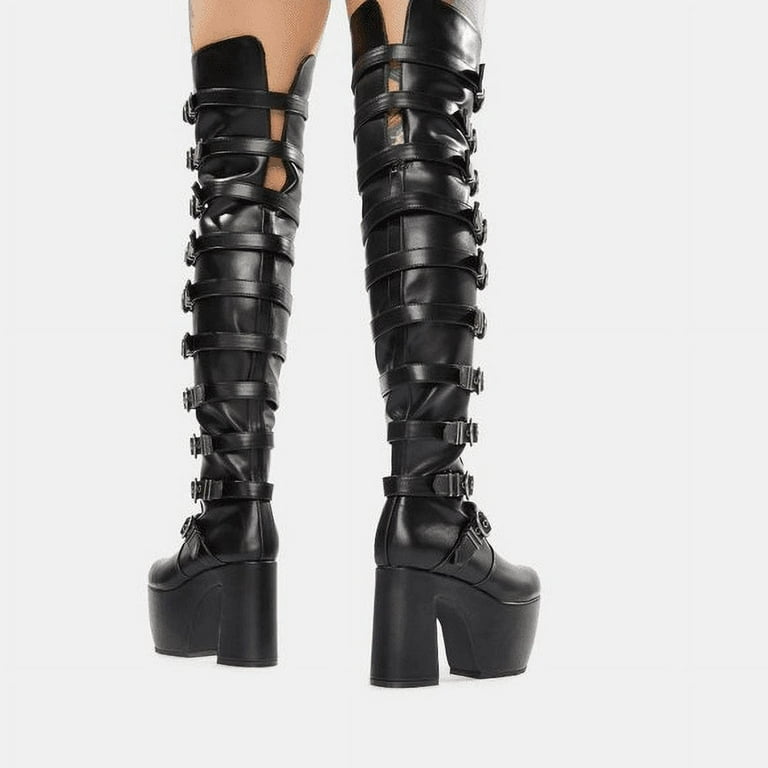 【EMODA】2025AW SQUARE FIT LONG BOOTS Lamoda Hardcore Goth Emo Strappy Thigh High Boots Size 7