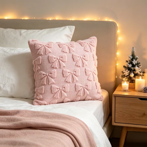 Christmas Pillow Covers 18x18 inch Christmas Decorations Clearance, Sofa Couch Pillow Covers Square Fall Winter Decor Pillowcase for Farmhouse, Holiday Decorative Throw Pillow Covers for Home, Pink
