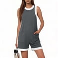 thumbnail image 4 of gbyLJF Womens Jumpsuit Casual Wide Leg Sleeveless Jumpsuits Solid Color Cropped Rompers Loose Fit Overalls with Pockets, 4 of 7