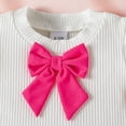 thumbnail image 6 of Dakiuu Toddler Girls Spring Summer Clothes Bow Rib Ruffle Short Sleeve T-Shirt Tops Bowknot Shorts Set with Beret 3 Pieces Outfits E-Hot Pink 18-24 Months (24M), 6 of 8