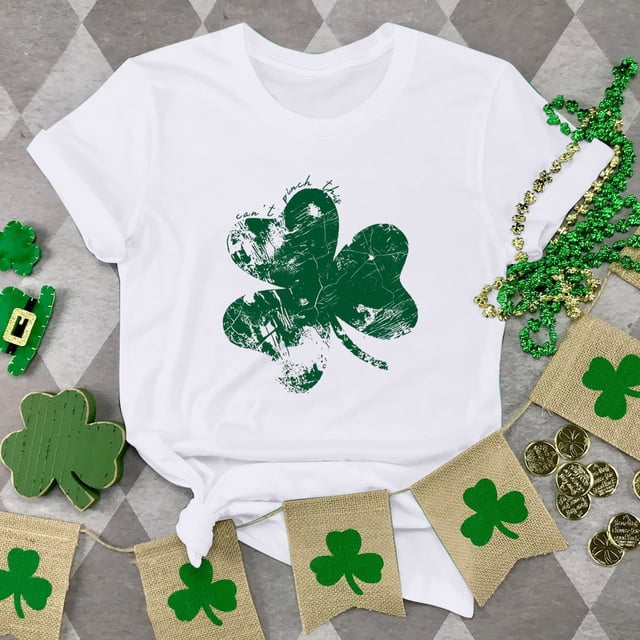T-shirts de la Saint-Patrick pour Femmes, Col Rond, Manches Courtes, Imprimé Arbre de Noël
