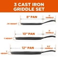 thumbnail image 2 of Commercial Chef Round Cast Iron Griddle Pan 3-Piece Set – 8-inch, 10-inch, and 12-inch - Pre-seasoned Griddle Cast Iron Cookware, 2 of 4