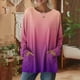 thumbnail image 2 of TaTaai 2026 Fall Womens Gradient Long Sleeve Tee Round Neck Loose Blouse With Pockets Casual Solid Color Fashion Top Soft Stretchy Polyester Daily Gift, 2 of 7