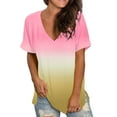 thumbnail image 2 of gakvbuo Summer Plus Size Summer Tops for Women Tops Dressy Casual Trendy V Neck T Shirts Rolled Short Sleeve Tie Dye Gradient Printed Side Split Blouse Tee, 2 of 7