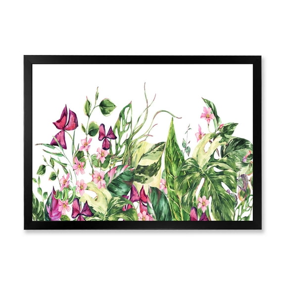 Designart 'Ancient Floral Tropical Leaves I' Tropical Framed Art Print