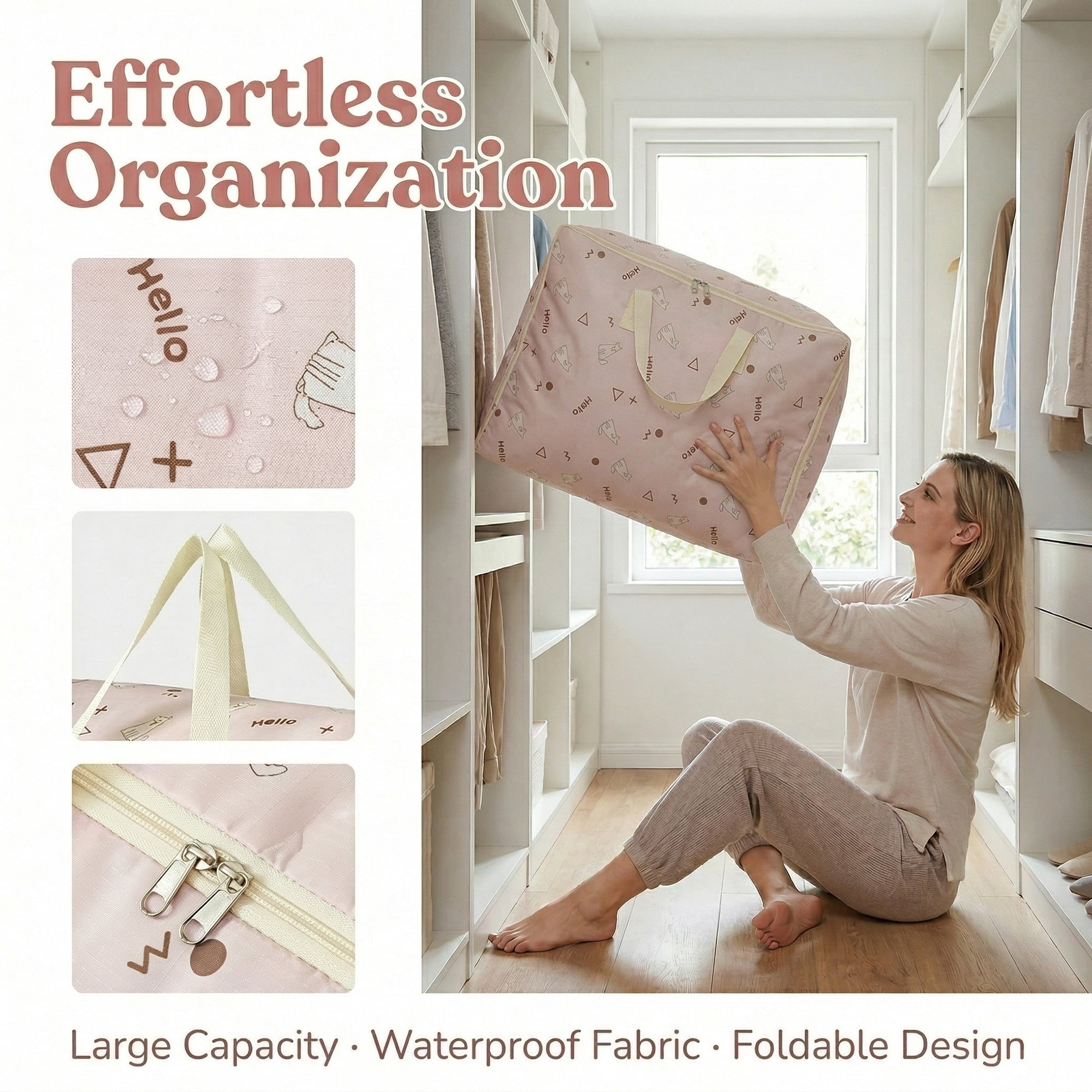 Unique Bargains Clothes Storage Bags for Organizing Clothing Light Pink 23.2"x19.7"x10.6"