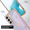 thumbnail image 3 of Designed for Samsung Galaxy S21 Plus Case with Strap Luxury Love Heart Plating Gold Bumper Phone Cover Wristband Kickstand Full Body Protective Slim Case for Women - Purple, 3 of 10