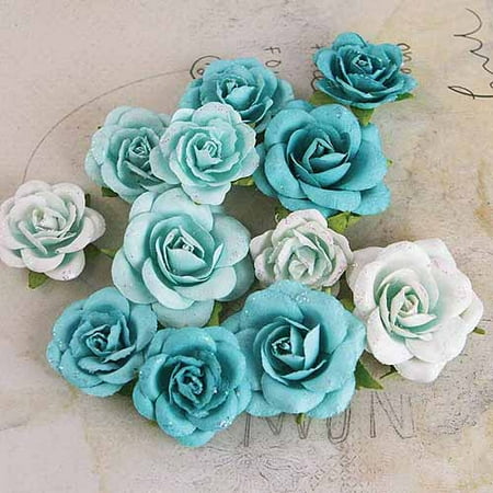 Prima Marketing Interlude Handmade Paper Flowers With Glitter, 1" To 1-3/4", 12pk