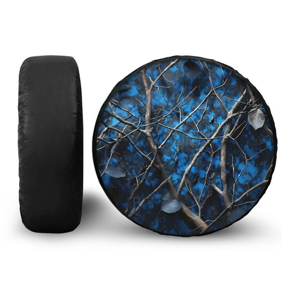 Yuyamidu Camo Hunting Spare Tire Cover Wheel Protectors Blue Wood Tire Covers Universal Trailer Tire Cover for RV SUV Truck Camper Travel Trailer