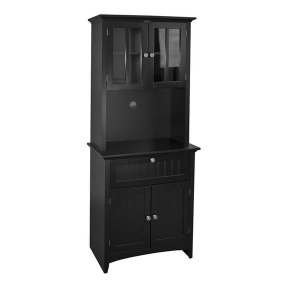 Pemberly Row 29" Farmhouse / Country Wood Buffet and Hutch in Black