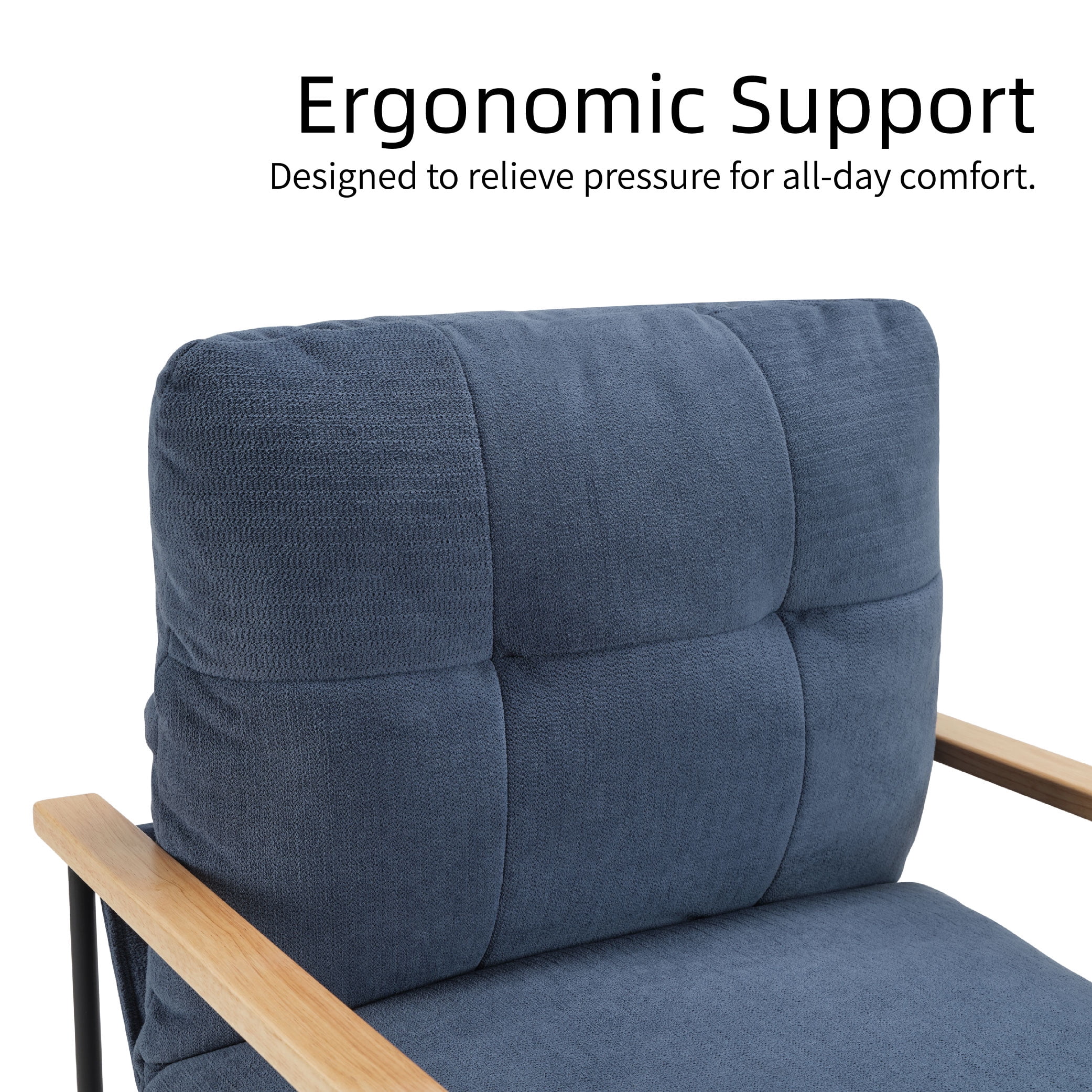 MAYEERTY Modern Accent Chair with Removable Cushion & Wood Armrests,Blue