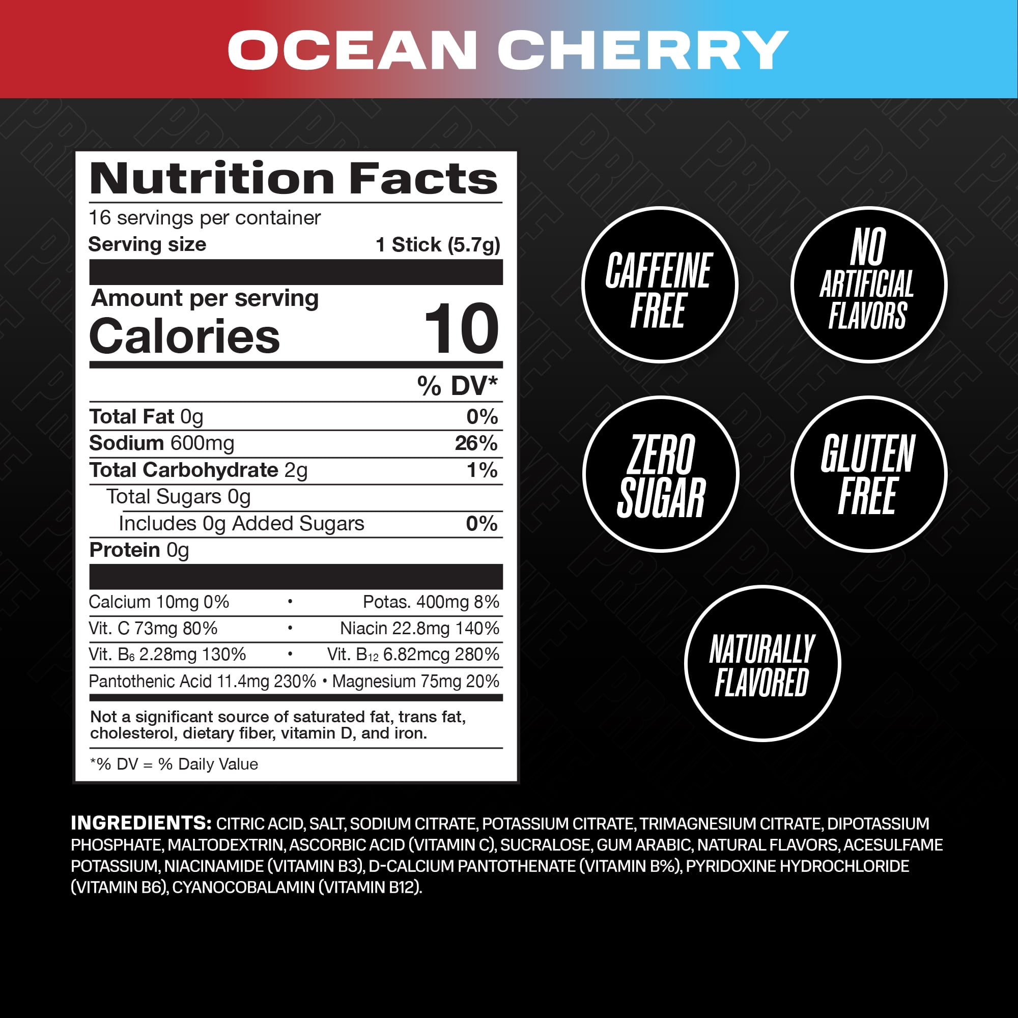 Prime Rapid Rehydration Sticks, Ocean Cherry, 16ct, Bag
