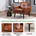 thumbnail image 5 of Mid-Century Modern Accent Chair Upholstered PU Leather Armchair with Button Tufted Back and Wood Legs, Cozy Side Chair for Living Room, Bedroom, Office, or Cafe (Caramel), 5 of 11