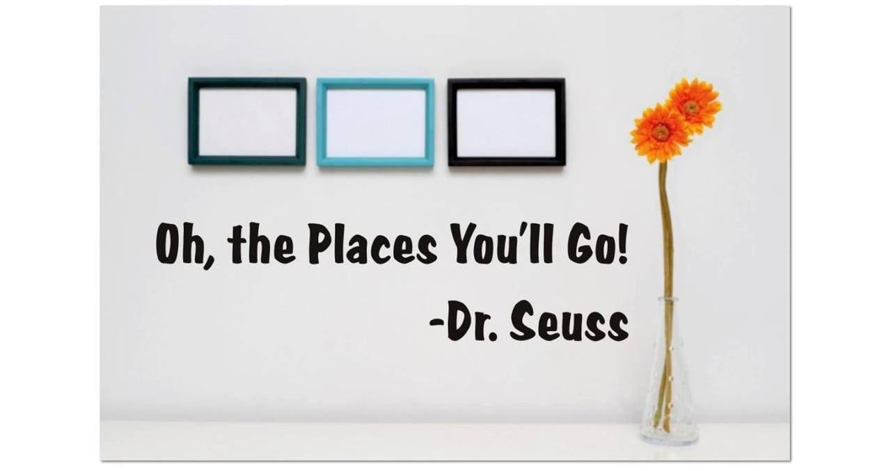 Black 6 x 16 Seuss Quote Home Living Room Bedroom Decor Wall Sticker Decal The Places Youll Go! Dr Design with Vinyl Gold 279 Oh