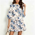 thumbnail image 2 of Fesfesfes Women's 3/4 Sleeve Ruffle Dress Round Neck Elastic Waist Tiered Mini Dress Casual Summer Work Vacation Abstract Print Short Dresses, 2 of 6