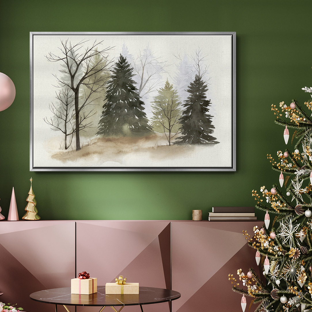 In the Mist II - Framed Gallery Wrapped Holiday Canvas - 25 x 37 - Silver Frame