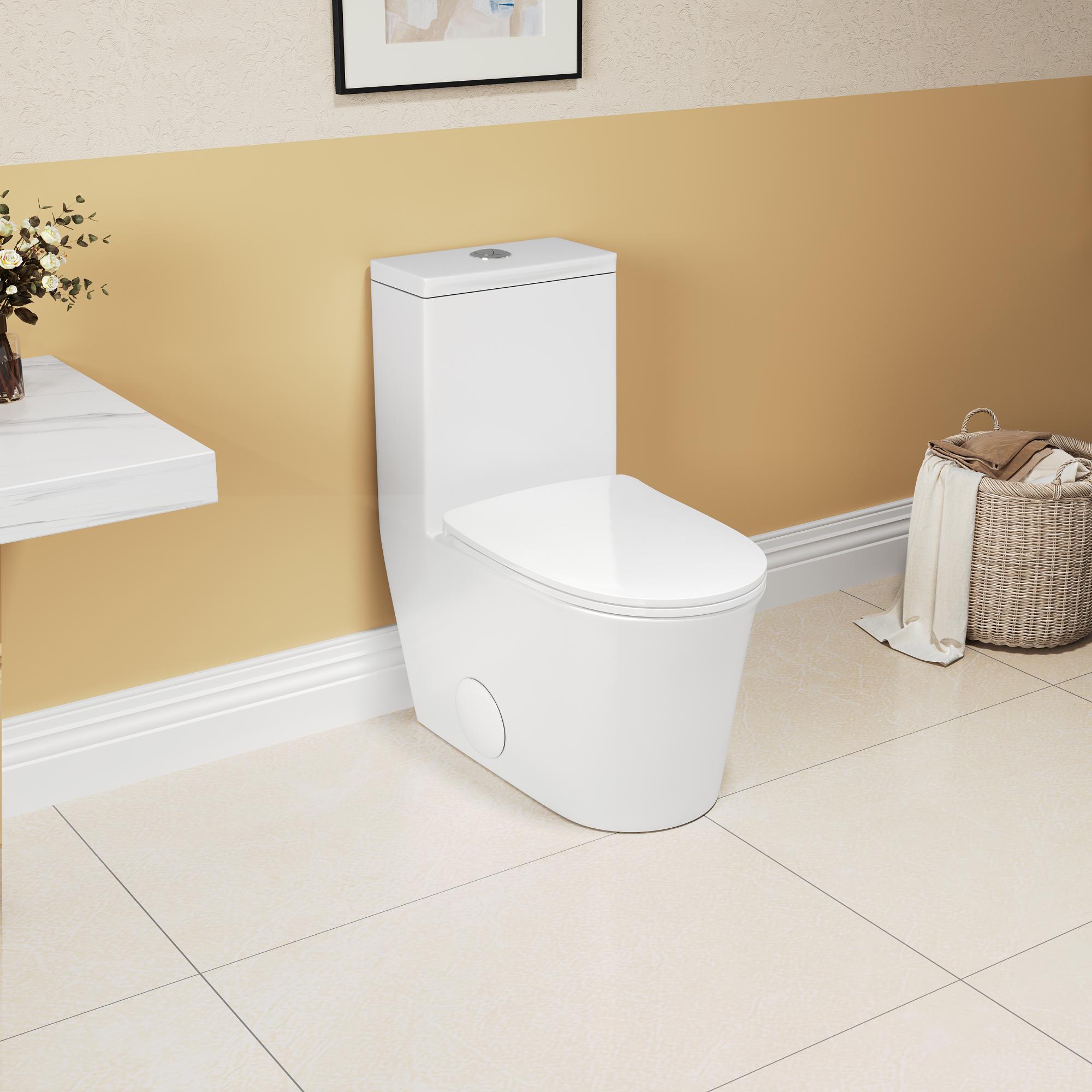 TrumanPick Elongated One Piece Toilet Dual Flush, 17" ADA Comfort Chair Height Seat Compact Toilet for Bathroom, Standard 1.1/1.6GPF, 12" Rough-in, White