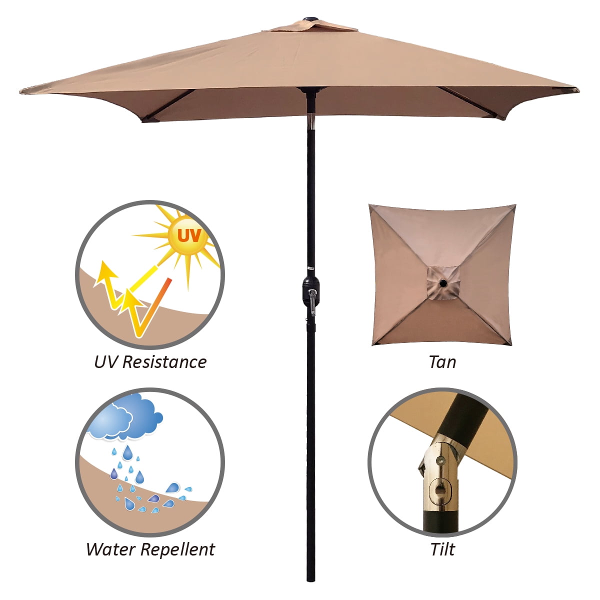 Abble 82 Inches Beige Rectangular Patio Umbrella, Air-Vented Top