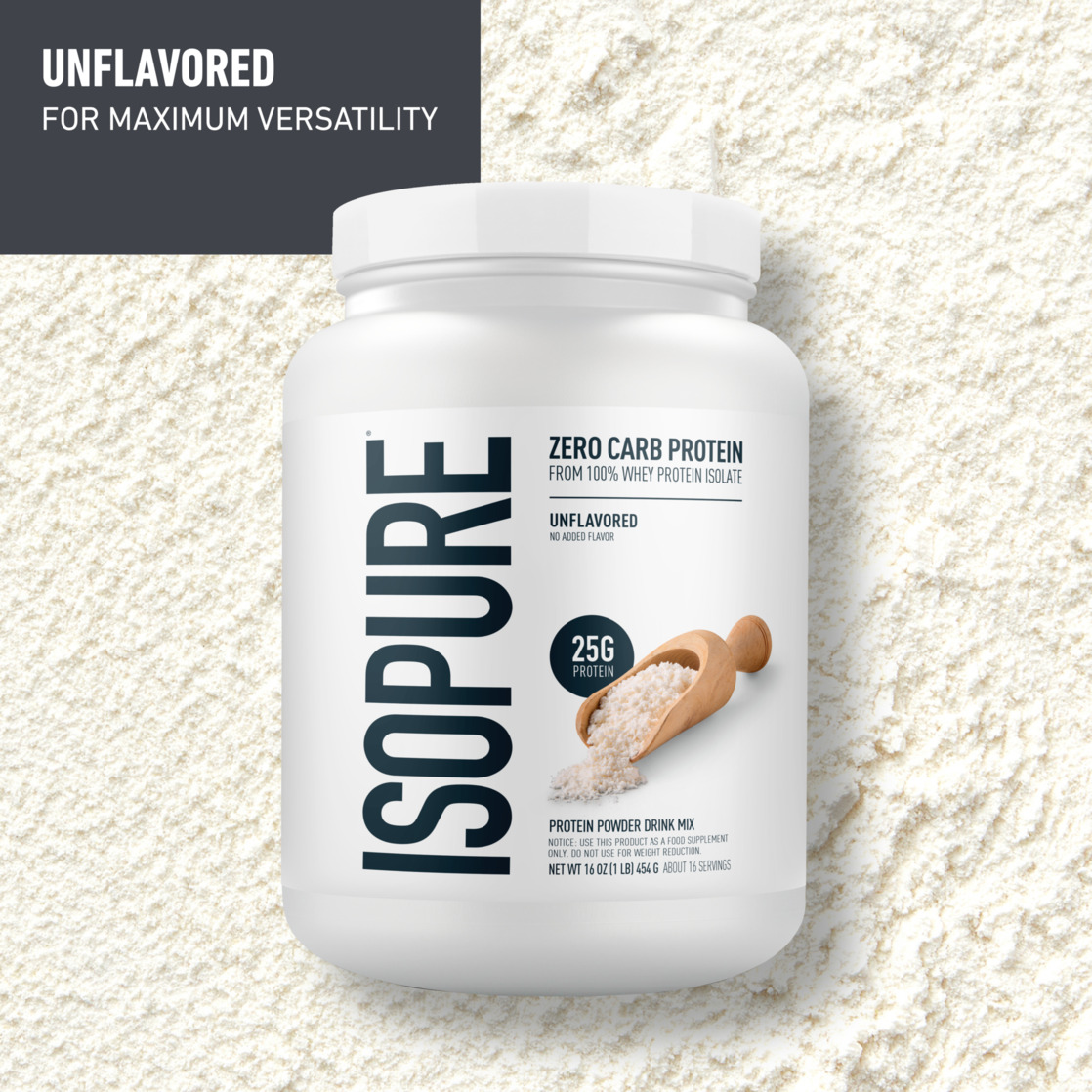 Isopure Zero Carb 100% Whey Protein Isolate Unflavored Protein Powder, 25g, 16 Servings