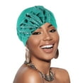thumbnail image 2 of Audhol Womens Hats Fashion Women Cancer Head Hat Cap Ethnic Bohemian Floral Hair Cover Wrap Turban Headwear Turban Cap for Ladies Silk Bonnet Green One Size, 2 of 4