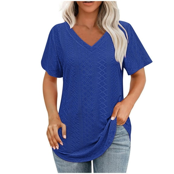 DecSea Womens Solid T Shirts V Neck Short Sleeve Casual Tops Loose Fit Basic Tees with Curved Hem