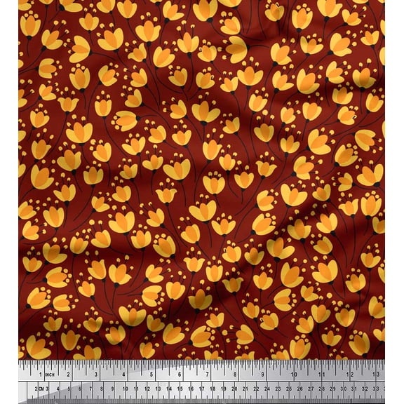 Soimoi Red Silk Fabric Asiatic Lily Floral Print Sewing Fabric Yard 42 Inch Wide