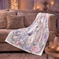 thumbnail image 6 of Pink ribbon white horse floral Flannel Blanket cozy pastel equine artwork Home Decor for couch bedroom nursery nook, Mother's Day Gift for horse lovers and moms, 6 of 9