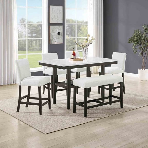 New Classic Furniture Carissa 6-Piece Wood Rectangle Counter Set in Stone Gray