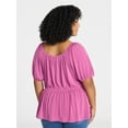 thumbnail image 3 of Terra & Sky Women's Peplum Top with Short Puff Sleeves, Sizes 0X-5X, 3 of 5