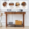 thumbnail image 6 of YOCWO Roman Column Console Table, Fluted Sofa Table with 2 Drawer and Open Shelf for Storage, Mid Century Modern Entryway Table for Living Room Hallway, Walnut, 6 of 6