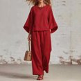 thumbnail image 2 of Women's 2 Piece Summer Outfits Solid Color Oversized 3/4 Sleeve Tops Wide Leg Pants Set, 2 of 5