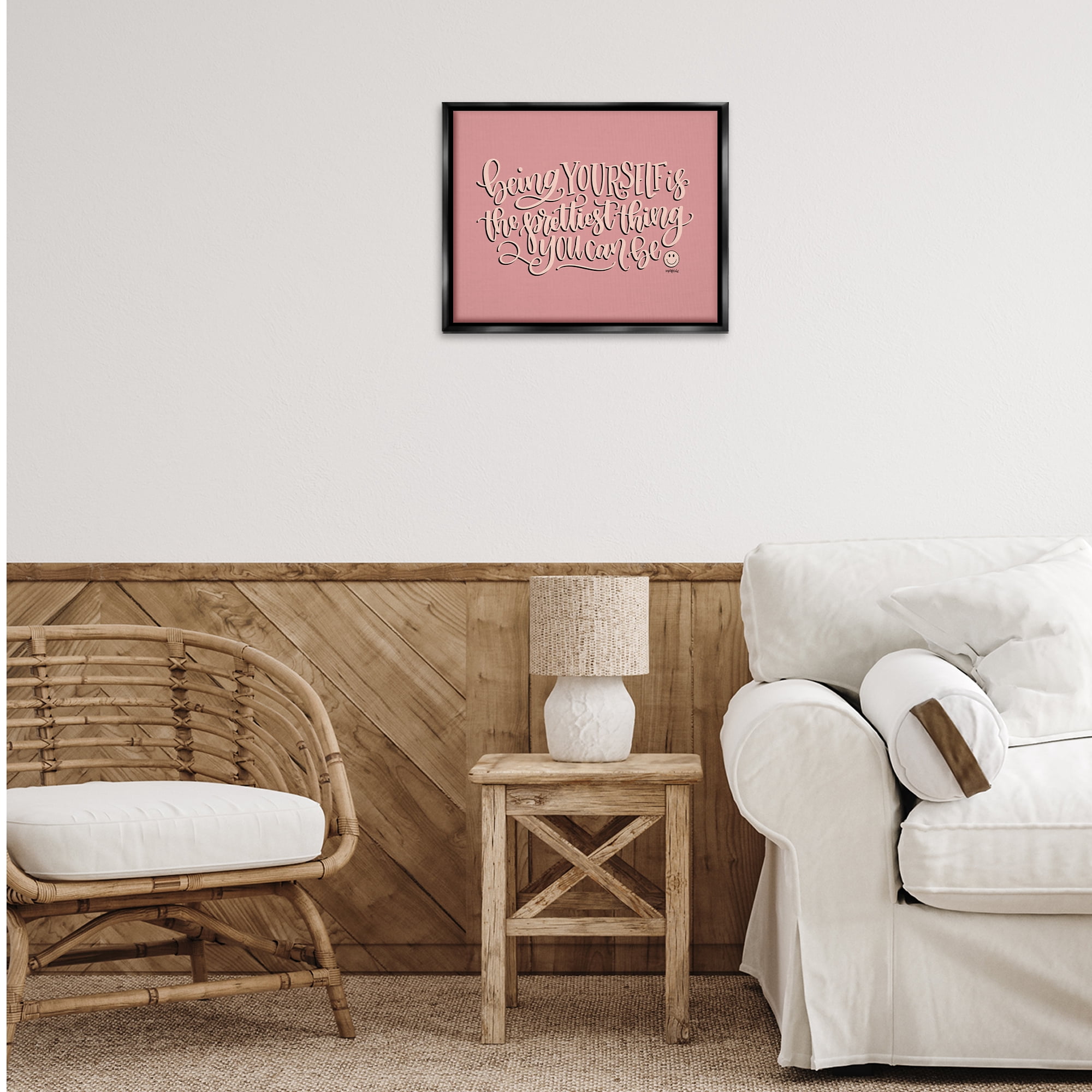 Stupell Industries Being Yourself is Prettiest Text & Numbers Painting Black Floater Framed Canvas Art Print Wall Art, 21 x 17