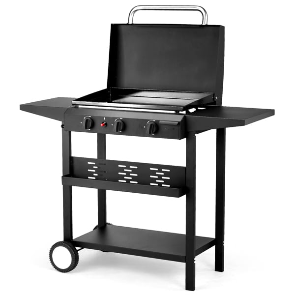 3-Burner Flat Top Gas Griddle Cooking Station 23.2x14.2 Inch, Ceramic-Coated Cast Iron, Precision Heat Control With Storage For Outdoor Barbecue Backyard Cookout