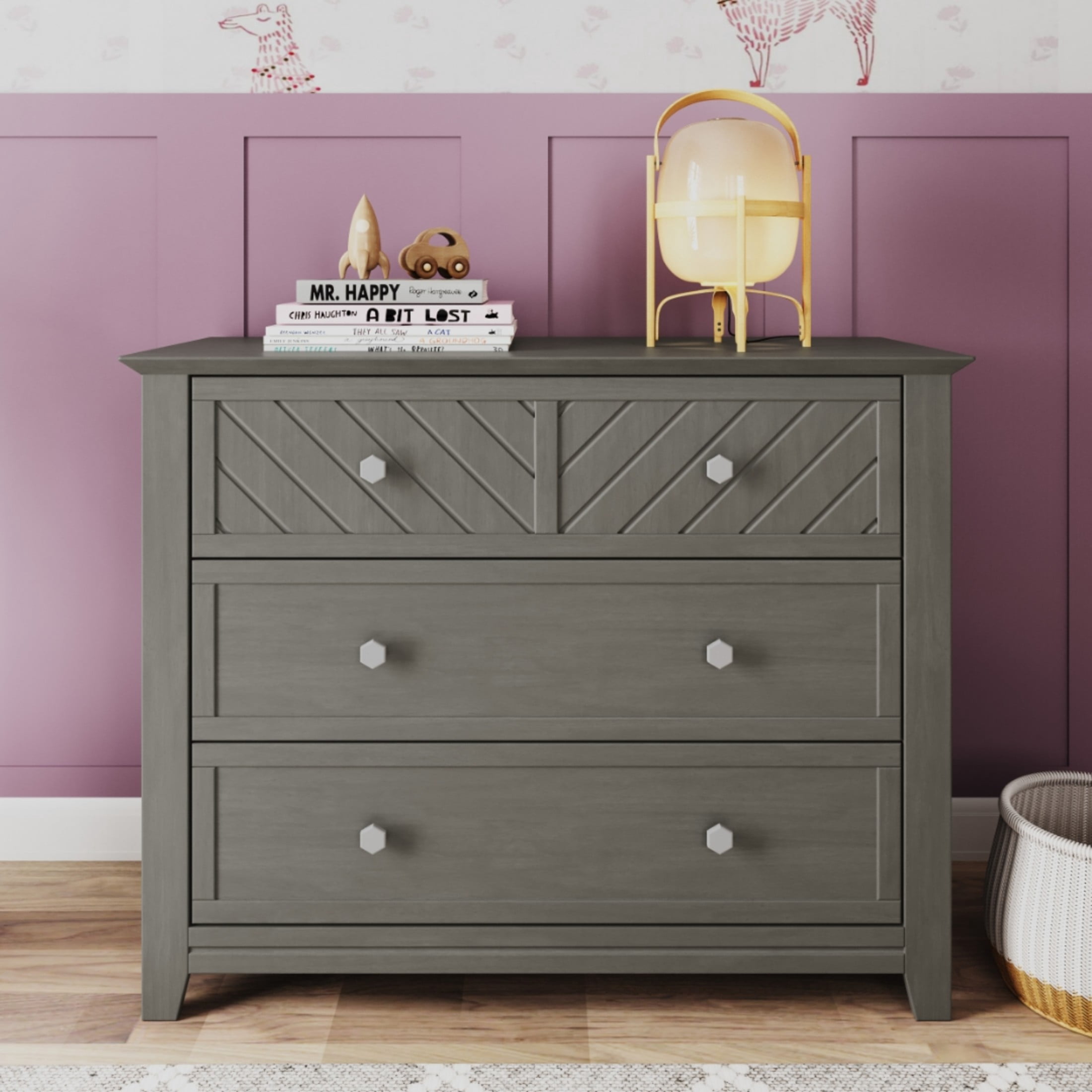 Child Craft Atwood Crib and Dresser Nursery Set, 4-in-1 Convertible Crib with 3-Drawer Dresser, Lunar Gray, 2-Piece