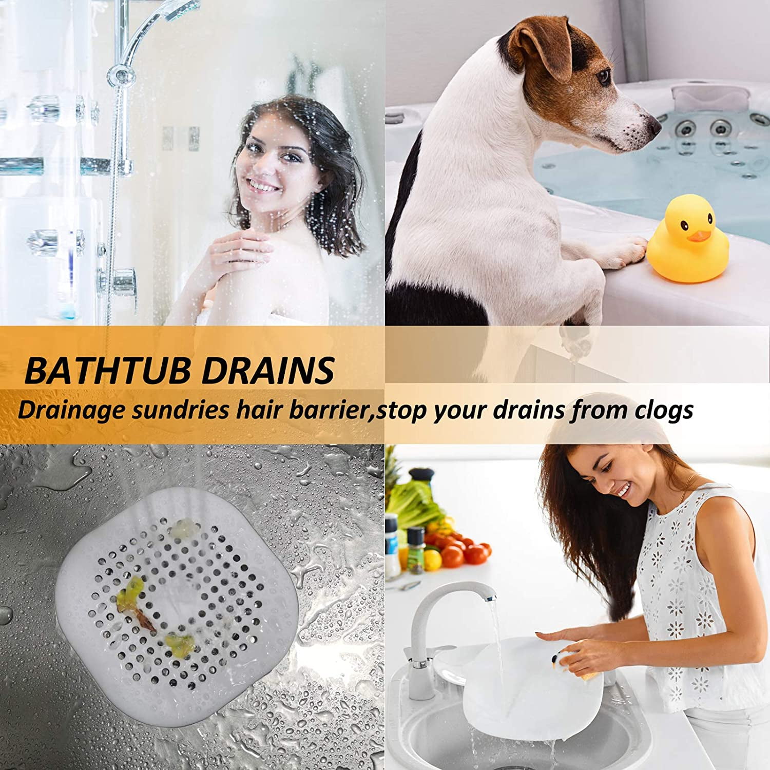 2 PackHair Catcher,Square Hair Drain Cover for Shower Silicone Hair Stopper with Suction Cup,Easy to Install Suit for Bathroom,Bathtub,Kitchen (Grey)