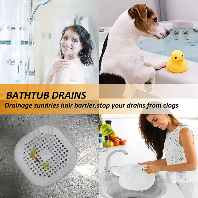 8pc Hair Shower Drain Covers, Flat Silicone Dog Drain Cover, Bathtub Kitchen Hair Catcher with Suction Cup, Easy to Install, Gray