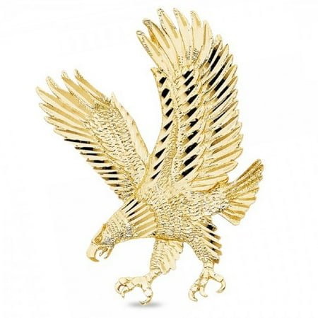 - Solid 14k Yellow Gold Large Eagle Pendant Diamond Cut Charm Hip Hop Style Mens 62 x 43 mm