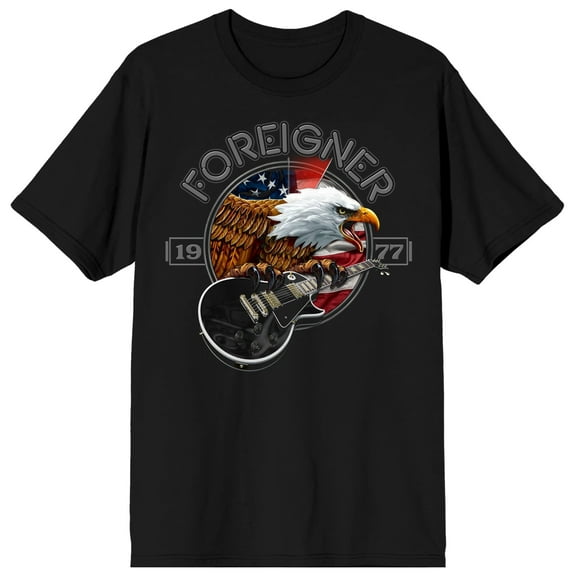 Foreigner American Bald Eagle With Guitar World Tour 2022 Crew Neck Short Sleeve Men's Black T-shirt-Small