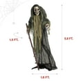 thumbnail image 3 of Life-Size 5.75 ft Animatronic Skeleton Reaper Holding Staff with Lights and Sound, Indoor/Covered Outdoor Halloween Decoration, HHSKEL-7FLSA, 3 of 16