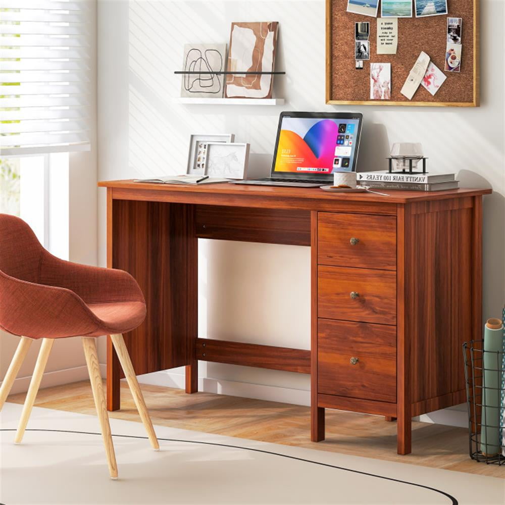 Demi Bonn 3-Drawer Computer Desk with Spacious Desktop, Small Home Office Desk Study Writing Table, Brown