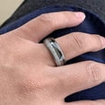 thumbnail image 3 of Wedding Ring Men Women 8mm Silver Tungsten Band Black Carbon & Meteorite, 3 of 7