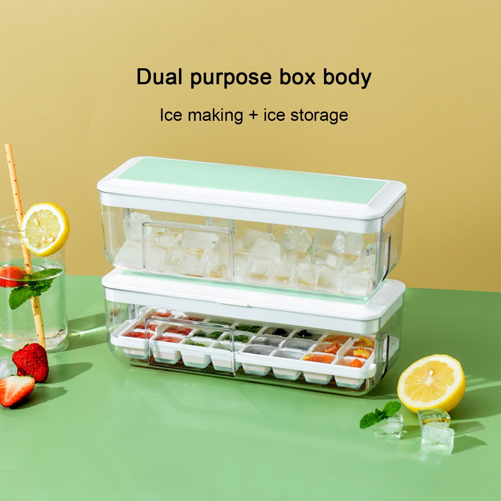 Wovilon Ice CubesTray Kitchen Gadgets Kitchen Utensils Set Ice Tray With Lid And Storage Bin For Freezer, Frozen Ice Cubes Making, Freezer Ice Cubes Box, One Second Out Of The Ice Silicone Ice Tray