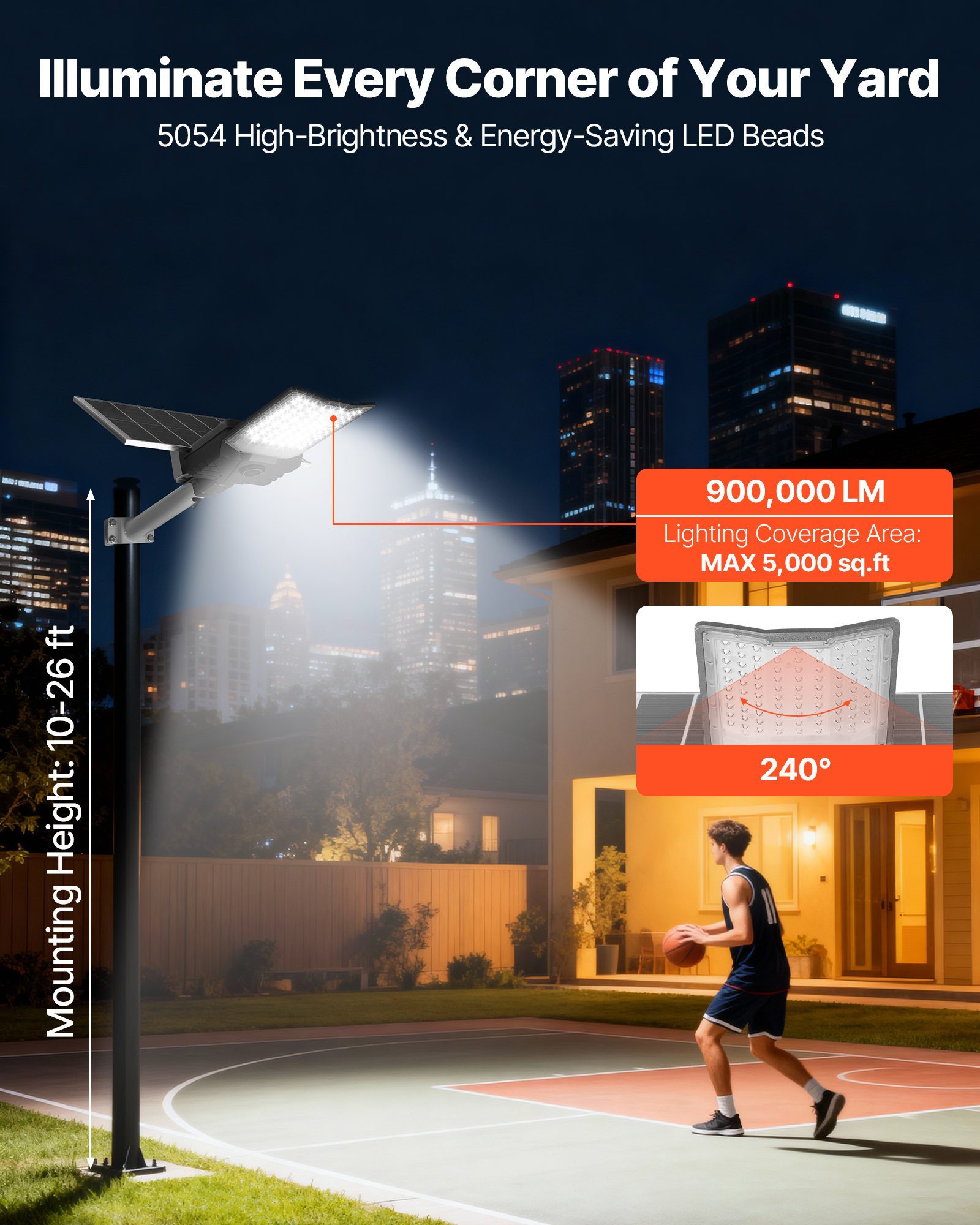 VEVOR 12000W Solar Street Light Outdoor, 900000LM, High Powered Commercial Parking Lot Light Dusk to Dawn, Split Type LED Flood Security Lamp with RF Remote Control, IP65 Waterproof,for Driveway Yard