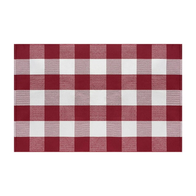 YWIYIUD Front Door Mat Christmas Plaid Outdoor Rug, 16 x 24 Inch Checkered Rug Farmhouse Fall Front Porch Rug Decor Cotton Woven Washable Layered Door Mats Christmas Autumn Decorations