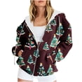 thumbnail image 1 of Puntoco Chaqueta Con Capucha Y Manga Larga Con Cremallera Y Estampado Navideño Informal Para Mujer, 1 of 6